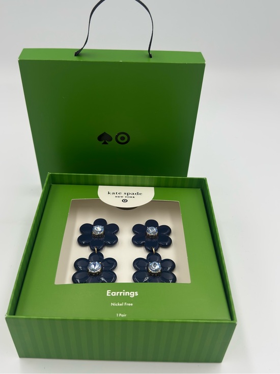 kate spade Jewelry - kate spade navy blue flower drop earrings with light blue center stones - NIB